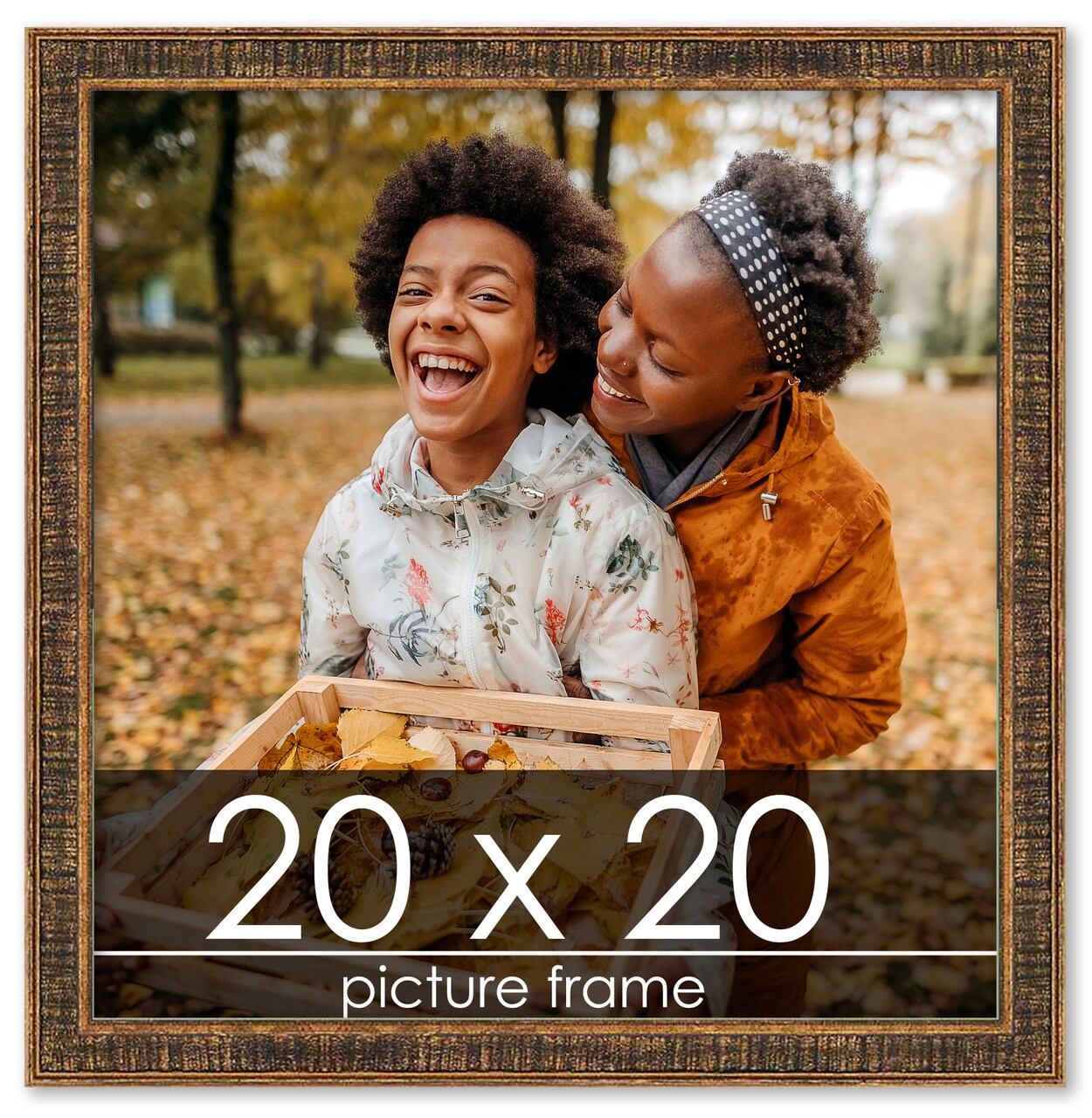 Square Textured Gold Picture Frame - UV Acrylic, Foam Board Backing, Hanging Hardware